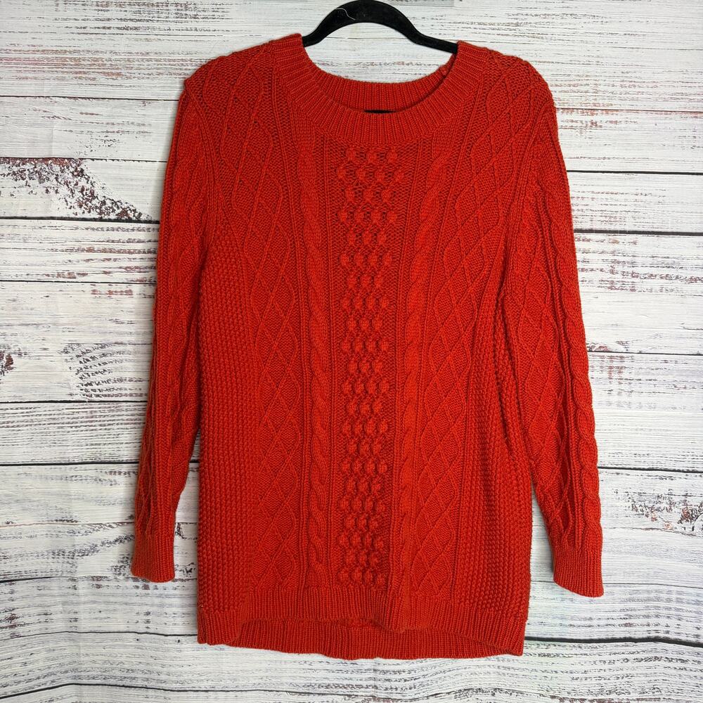 Talbots XL Orange Cable Knit Sweater Wool Blend Long Sleeve Pullover
